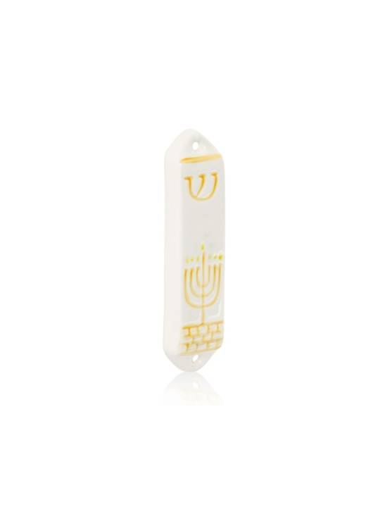 מזוזה קרמיקה עם ציור חנוכייה בעבודת יד, מזוזה קרמית כ